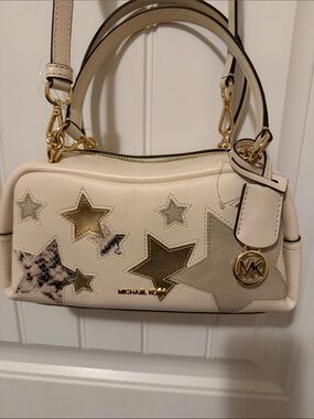 Michael Kors Cream Star Appliqué Crossbody Bag with Gold Accents